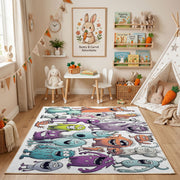 Colorful Cat Crowd Area Rug, Pastel Feline Collage Carpet, Kids Decor – playroom styling