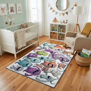 Colorful Cat Crowd Area Rug, Pastel Feline Collage Carpet, Kids Decor – living room view
