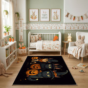 Halloween Cat Pumpkin Area Rug, Black Orange Feline Carpet, Spooky Decor – pattern detail