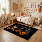 Halloween Cat Pumpkin Area Rug, Black Orange Feline Carpet, Spooky Decor – texture view
