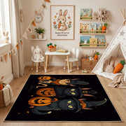 Halloween Cat Pumpkin Area Rug, Black Orange Feline Carpet, Spooky Decor – playroom styling