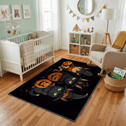 Halloween Cat Pumpkin Area Rug, Black Orange Feline Carpet, Spooky Decor – design close-up