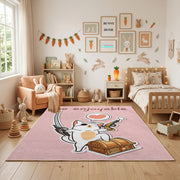 Musical Bunny Area Rug, Pink Rabbit Carpet, Cute Kids Room Decor – full rug view