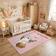 Musical Bunny Area Rug, Pink Rabbit Carpet, Cute Kids Room Decor – angled room view