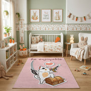 Musical Bunny Area Rug, Pink Rabbit Carpet, Cute Kids Room Decor – pattern detail