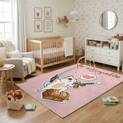 Musical Bunny Area Rug, Pink Rabbit Carpet, Cute Kids Room Decor – living room view