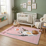 Musical Bunny Area Rug, Pink Rabbit Carpet, Cute Kids Room Decor – design close-up