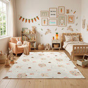 Pastel Paw Print Area Rug, Minimal Pet Pattern Carpet, Nursery Decor – full rug view