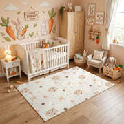 Pastel Paw Print Area Rug, Minimal Pet Pattern Carpet, Nursery Decor – angled room view