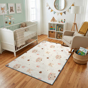 Pastel Paw Print Area Rug, Minimal Pet Pattern Carpet, Nursery Decor – living room view
