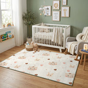 Pastel Paw Print Area Rug, Minimal Pet Pattern Carpet, Nursery Decor – design close-up
