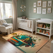 Tropical Parrot Area Rug, Green Botanical Bird Carpet, Nature Decor – alternate room view