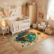 Tropical Parrot Area Rug, Green Botanical Bird Carpet, Nature Decor – angled room view