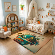 Tropical Parrot Area Rug, Green Botanical Bird Carpet, Nature Decor – texture view
