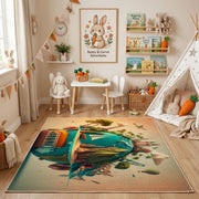 Tropical Parrot Area Rug, Green Botanical Bird Carpet, Nature Decor – bedroom styling
