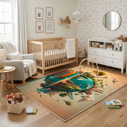Tropical Parrot Area Rug, Green Botanical Bird Carpet, Nature Decor – playroom styling