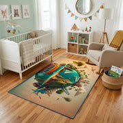 Tropical Parrot Area Rug, Green Botanical Bird Carpet, Nature Decor – living room view