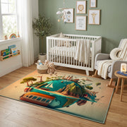 Tropical Parrot Area Rug, Green Botanical Bird Carpet, Nature Decor – design close-up
