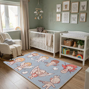Pink Bunny Pattern Area Rug, Cute Rabbit Carpet, Nursery Room Decor – alternate room view