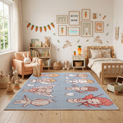 Pink Bunny Pattern Area Rug, Cute Rabbit Carpet, Nursery Room Decor – full rug view