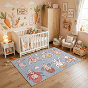 Pink Bunny Pattern Area Rug, Cute Rabbit Carpet, Nursery Room Decor – angled room view