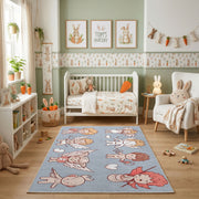 Pink Bunny Pattern Area Rug, Cute Rabbit Carpet, Nursery Room Decor – pattern detail