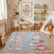 Pink Bunny Pattern Area Rug, Cute Rabbit Carpet, Nursery Room Decor – playroom styling