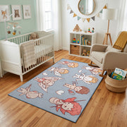 Pink Bunny Pattern Area Rug, Cute Rabbit Carpet, Nursery Room Decor – living room view