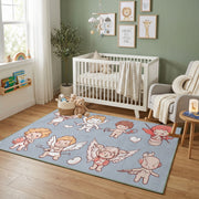 Pink Bunny Pattern Area Rug, Cute Rabbit Carpet, Nursery Room Decor – design close-up