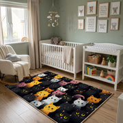 Colorful Cat Friends Area Rug, Pastel Feline Carpet, Kids Room Decor – alternate room view