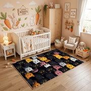 Colorful Cat Friends Area Rug, Pastel Feline Carpet, Kids Room Decor – angled room view