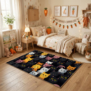Colorful Cat Friends Area Rug, Pastel Feline Carpet, Kids Room Decor – pattern detail