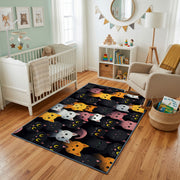 Colorful Cat Friends Area Rug, Pastel Feline Carpet, Kids Room Decor – living room view