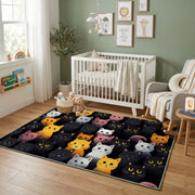 Colorful Cat Friends Area Rug, Pastel Feline Carpet, Kids Room Decor – design close-up
