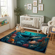 Enchanted Forest Wolf Area Rug, Teal Wildlife Carpet, Fantasy Room Decor – alternate room view