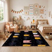 Halloween Cat Pattern Area Rug, Black Orange Feline Carpet, Spooky Decor – featured room view