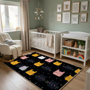 Halloween Cat Pattern Area Rug, Black Orange Feline Carpet, Spooky Decor – alternate room view
