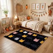 Halloween Cat Pattern Area Rug, Black Orange Feline Carpet, Spooky Decor – pattern detail