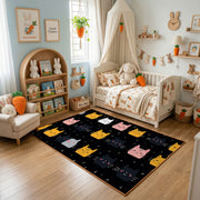 Halloween Cat Pattern Area Rug, Black Orange Feline Carpet, Spooky Decor – texture view