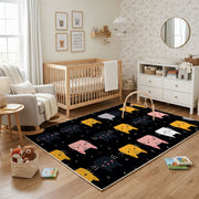 Halloween Cat Pattern Area Rug, Black Orange Feline Carpet, Spooky Decor – playroom styling