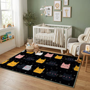 Halloween Cat Pattern Area Rug, Black Orange Feline Carpet, Spooky Decor – design close-up