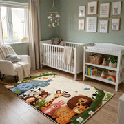 Woodland Animal Family Area Rug, Green Storybook Carpet, Kids Room Decor – alternate room view