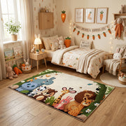 Woodland Animal Family Area Rug, Green Storybook Carpet, Kids Room Decor – texture view