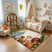 Woodland Animal Family Area Rug, Green Storybook Carpet, Kids Room Decor – bedroom styling