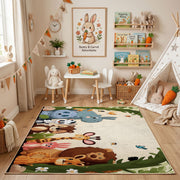 Woodland Animal Family Area Rug, Green Storybook Carpet, Kids Room Decor – playroom styling