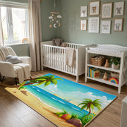 Tropical Beach Waterfall Area Rug, Blue Green Nature Carpet, Coastal Decor – alternate room view