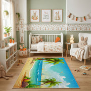 Tropical Beach Waterfall Area Rug, Blue Green Nature Carpet, Coastal Decor – pattern detail