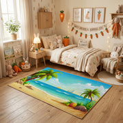 Tropical Beach Waterfall Area Rug, Blue Green Nature Carpet, Coastal Decor – texture view