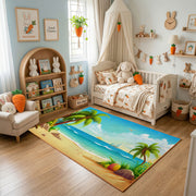 Tropical Beach Waterfall Area Rug, Blue Green Nature Carpet, Coastal Decor – bedroom styling