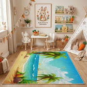 Tropical Beach Waterfall Area Rug, Blue Green Nature Carpet, Coastal Decor – playroom styling
